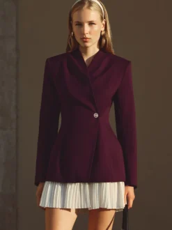 Robe blazer mini à manches longues plissée et patchwork pour femme 2026