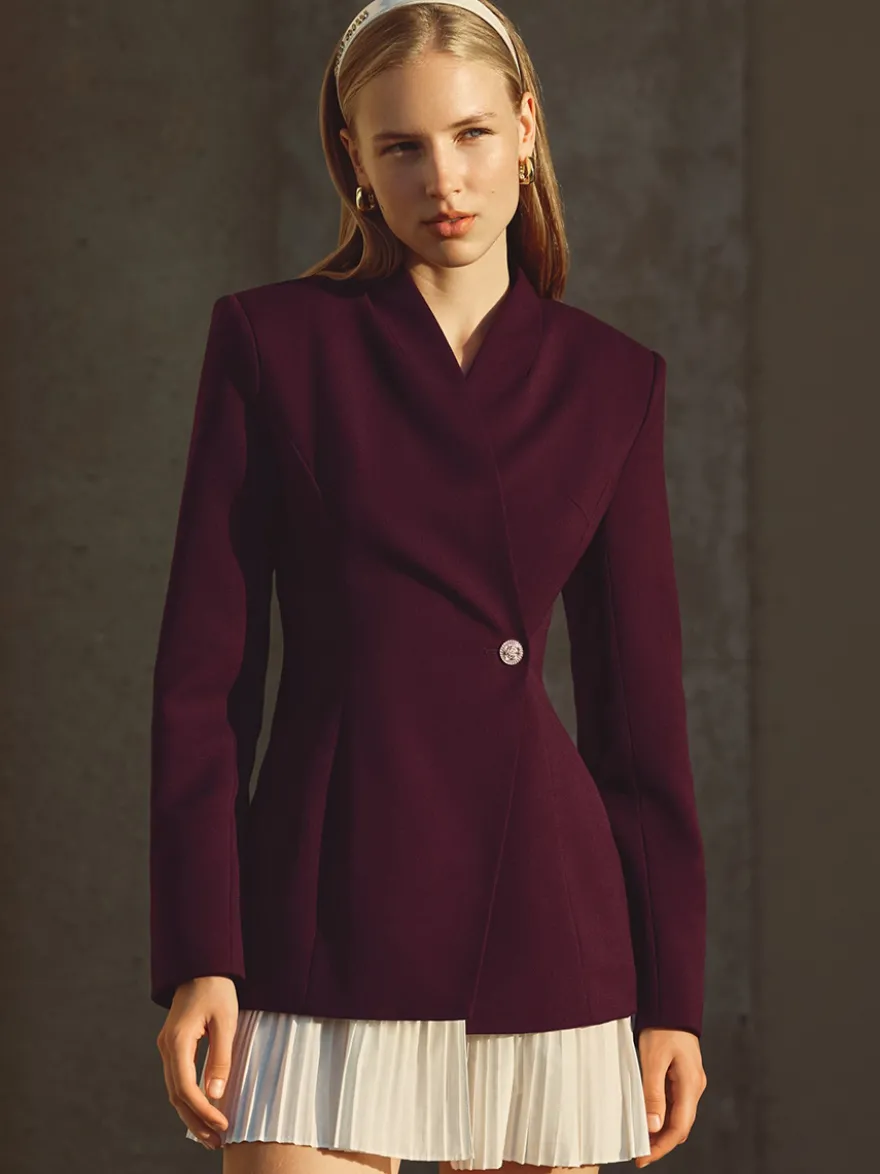 Robe blazer mini à manches longues plissée et patchwork pour femme 2026