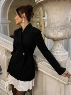 Robe blazer mini à manches longues plissée et patchwork pour femme 2026