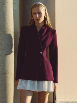 Robe blazer mini à manches longues plissée et patchwork pour femme 2026