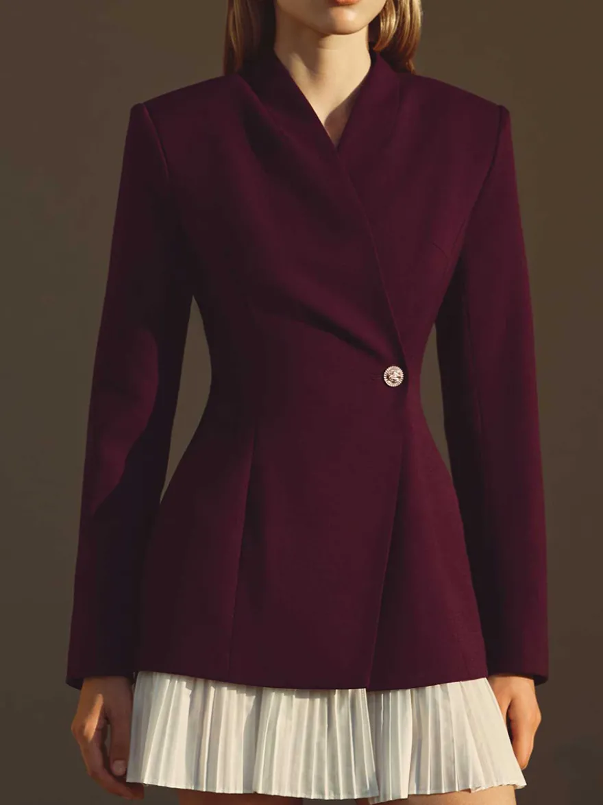 Robe blazer mini à manches longues plissée et patchwork pour femme 2026