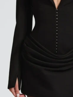 Robe blazer mini moulante à manches longues froncées et revers cranté pour femme 2026