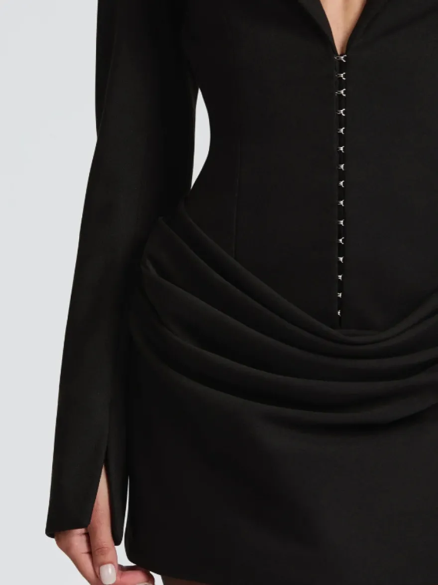 Robe blazer mini moulante à manches longues froncées et revers cranté pour femme 2026