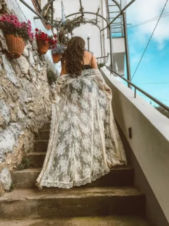 Robe Bohème Longue Femme avec Manches Longues Coupe Cintrée Unicolore