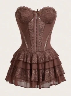 Robe bustier mini sans bretelles en dentelle à volants multiples jupe à volants style gâteau