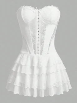 Robe bustier mini sans bretelles en dentelle à volants multiples jupe à volants style gâteau