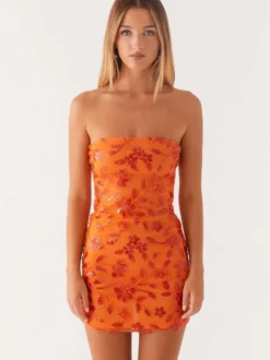 Robe bustier mini à sequins et fleurs pour femme - Robe tube élégante et moulante - Idéale pour une soirée cocktail estivale 2026