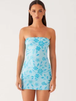 Robe bustier mini à sequins et fleurs pour femme - Robe tube élégante et moulante - Idéale pour une soirée cocktail estivale 2026