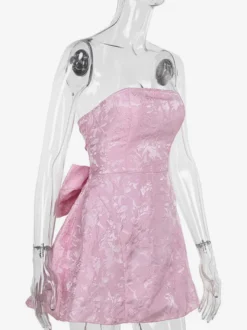 Robe bustier rose pâle à fleurs avec nœud papillon mini-robe trapèze pour fête d'anniversaire pour femme 2026