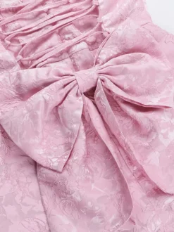 Robe bustier rose pâle à fleurs avec nœud papillon mini-robe trapèze pour fête d'anniversaire pour femme 2026