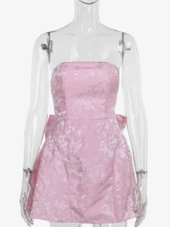 Robe bustier rose pâle à fleurs avec nœud papillon mini-robe trapèze pour fête d'anniversaire pour femme 2026