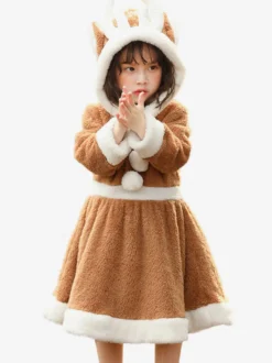Robe À Capuche Noël Kaki Polyester Déguisement Enfant Costumes De Vacances De Noël