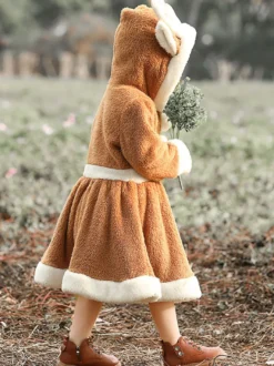 Robe À Capuche Noël Kaki Polyester Déguisement Enfant Costumes De Vacances De Noël