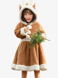 Robe À Capuche Noël Kaki Polyester Déguisement Enfant Costumes De Vacances De Noël