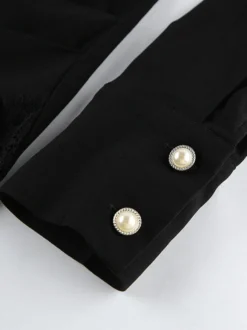 Robe-chemise froncée pour femme mini-robe chic - Ourlet en dentelle noire manches longues coupe moulante - Idéale pour le printemps du bureau au dîner (2026)