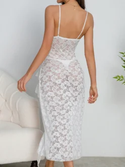Robe chemise noire en polyester pour femme dos nu nœuds jupe irrégulière à volants multicouches lingerie vêtements de nuit pyjama