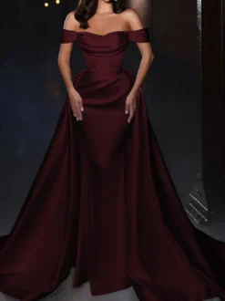 Robe cocktail mariage robe de soirée en satin hors des épaules zip sur dos