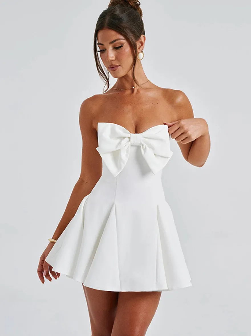 Robe Coquette à nœud pour femme - Robe mini bustier en forme de cœur - Idéale pour une fête d'anniversaire d'été 2026