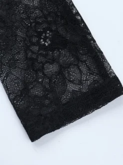 Robe corset en dentelle pour femme - Robe moulante mini noire à épaules dénudées et manches longues - Tenue de soirée printanière 2026