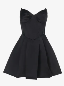 Robe corset en satin pour femme - Robe noire gothique bustier cœur sans manches à baleines - Idéale pour une fête d'anniversaire d'été 2026