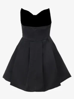 Robe corset en satin pour femme - Robe noire gothique bustier cœur sans manches à baleines - Idéale pour une fête d'anniversaire d'été 2026
