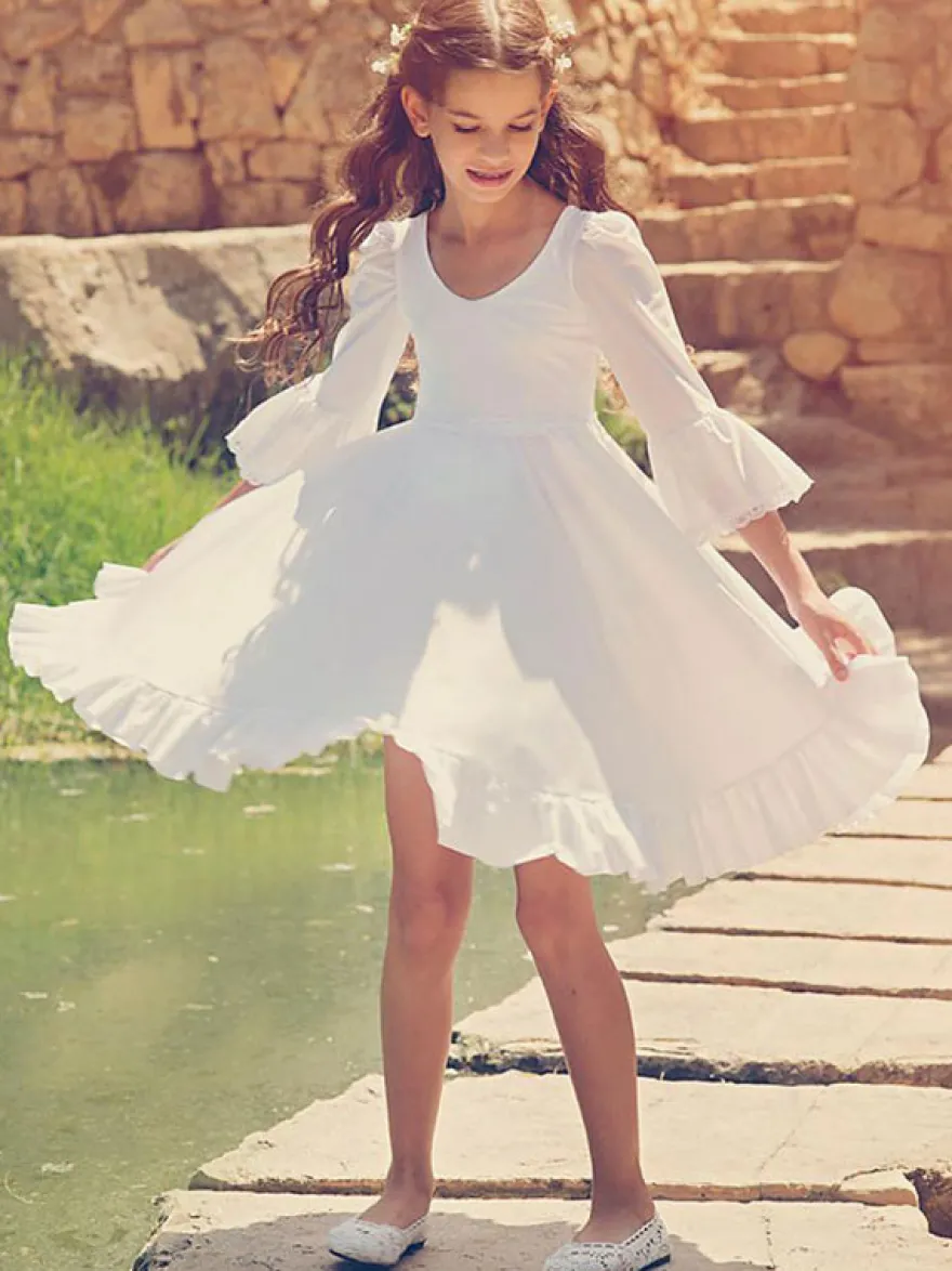 Robe cortège enfant col V demie-manche au genou