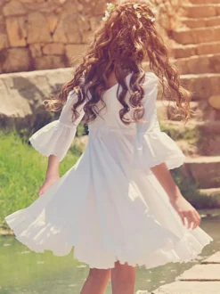 Robe cortège enfant col V demie-manche au genou