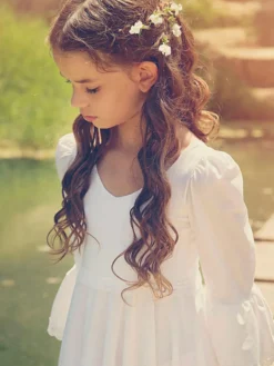Robe cortège enfant col V demie-manche au genou