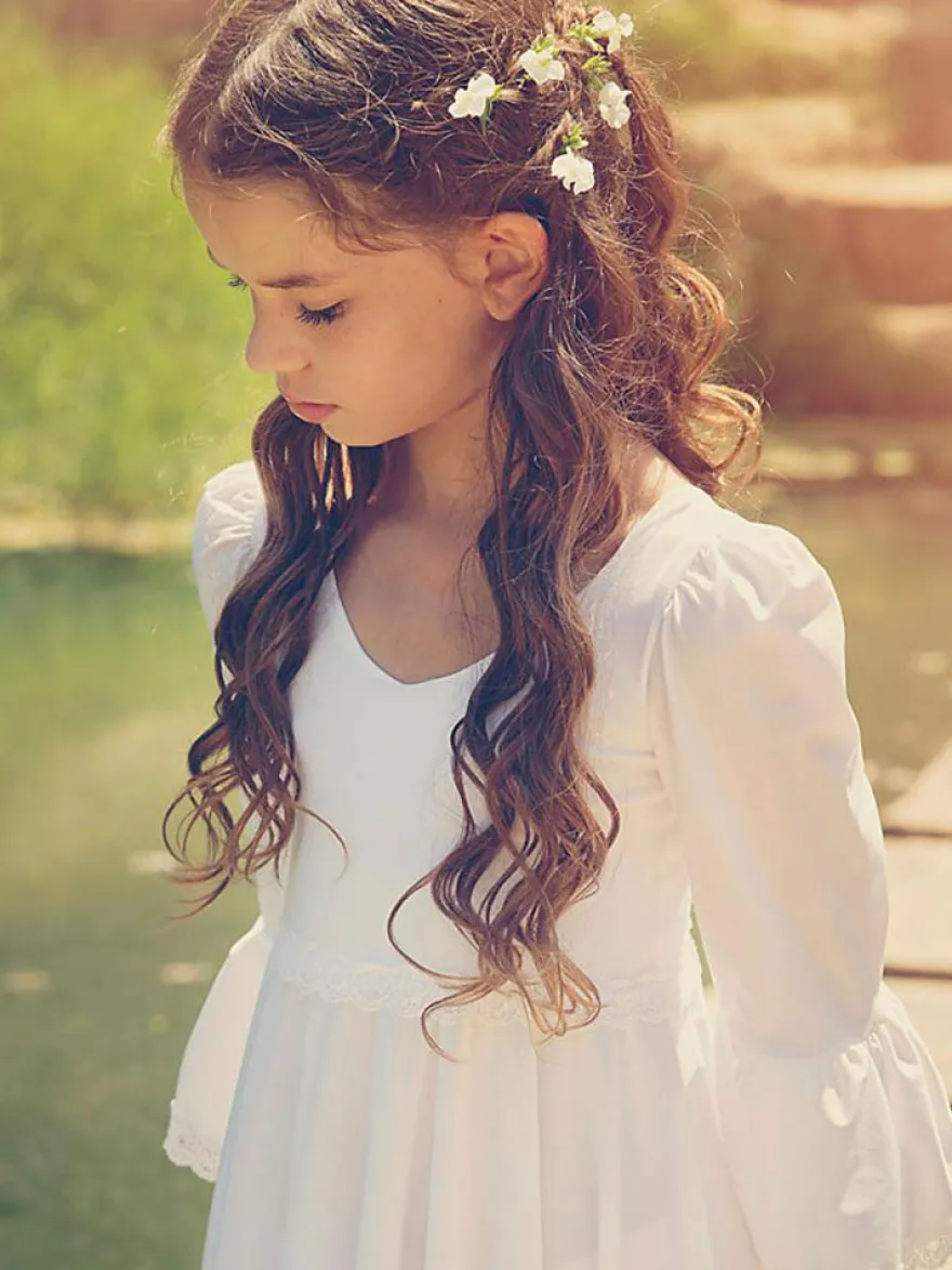 Robe cortège enfant col V demie-manche au genou