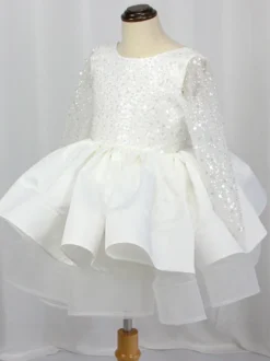 Robe cortège enfant princesse col rond dos en V manche longue à pailleté