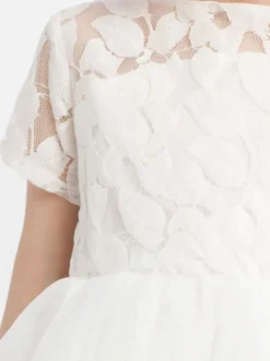 Robe cortège enfant Robe baptême fille col rond manche courte dos en forme de coeur