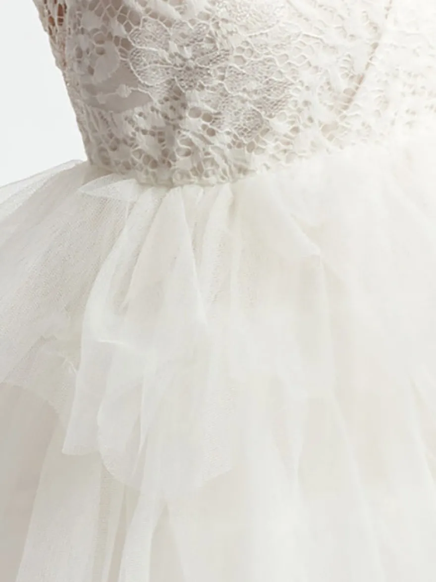 Robe cortège enfant Robe baptême fille col rond manche longue dos V
