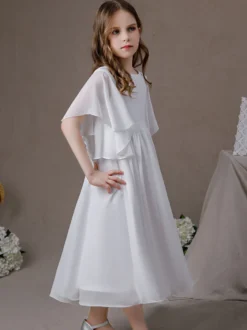 Robe cortège enfant robe cérémonie fille col rond manche courte zip sur dos
