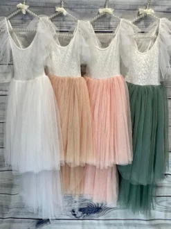 Robe cortège enfant robe de fille de fleur en tulle col rond dos nu