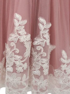Robe cortège enfrant cameo rose en tulle col rond noeud sur dos Robe de baptême