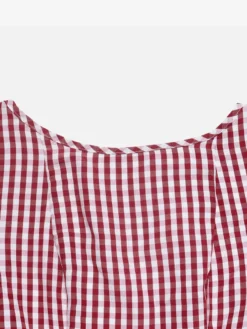 Robe courte à carreaux vichy manches longues dos nu nœud papillon ourlet à volants col carré style décontracté.