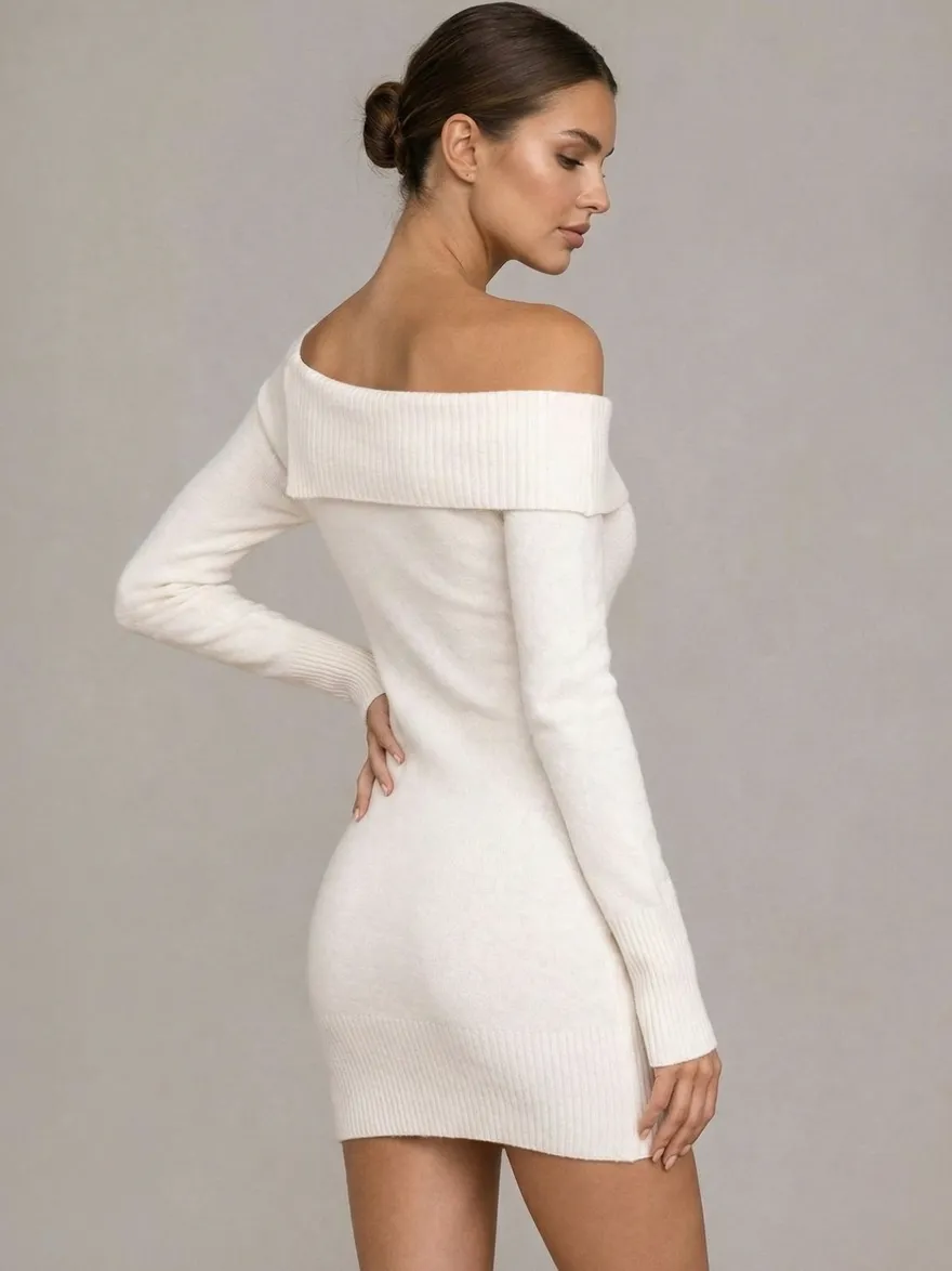 Robe courte en maille à épaules dénudées pour femmes 2026
