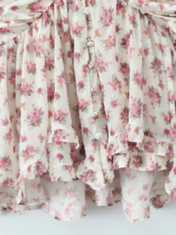 Robe courte à imprimé floral rose col en V manches longues été 2026