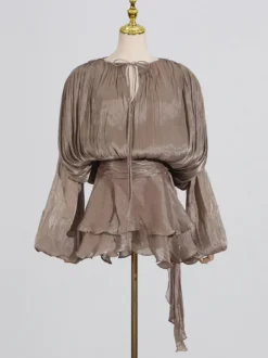 Robe courte à manches lanternes pour femme - Taille cintrée plissée et évasée - Tenue cocktail printanière 2026