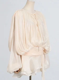 Robe courte à manches lanternes pour femme - Taille cintrée plissée et évasée - Tenue cocktail printanière 2026