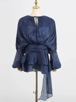 Robe courte à manches lanternes pour femme - Taille cintrée plissée et évasée - Tenue cocktail printanière 2026