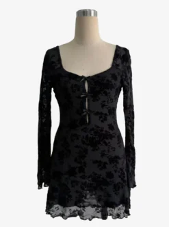 Robe courte à manches évasées nœud et imprimé floral floqué pour femme 2026