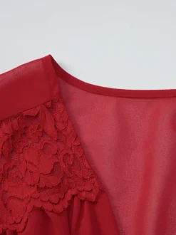 Robe courte patchwork en dentelle pour femme - Décolleté plongeant en V manches évasées taille empire - Idéale pour une soirée romantique à la plage au printemps 2026
