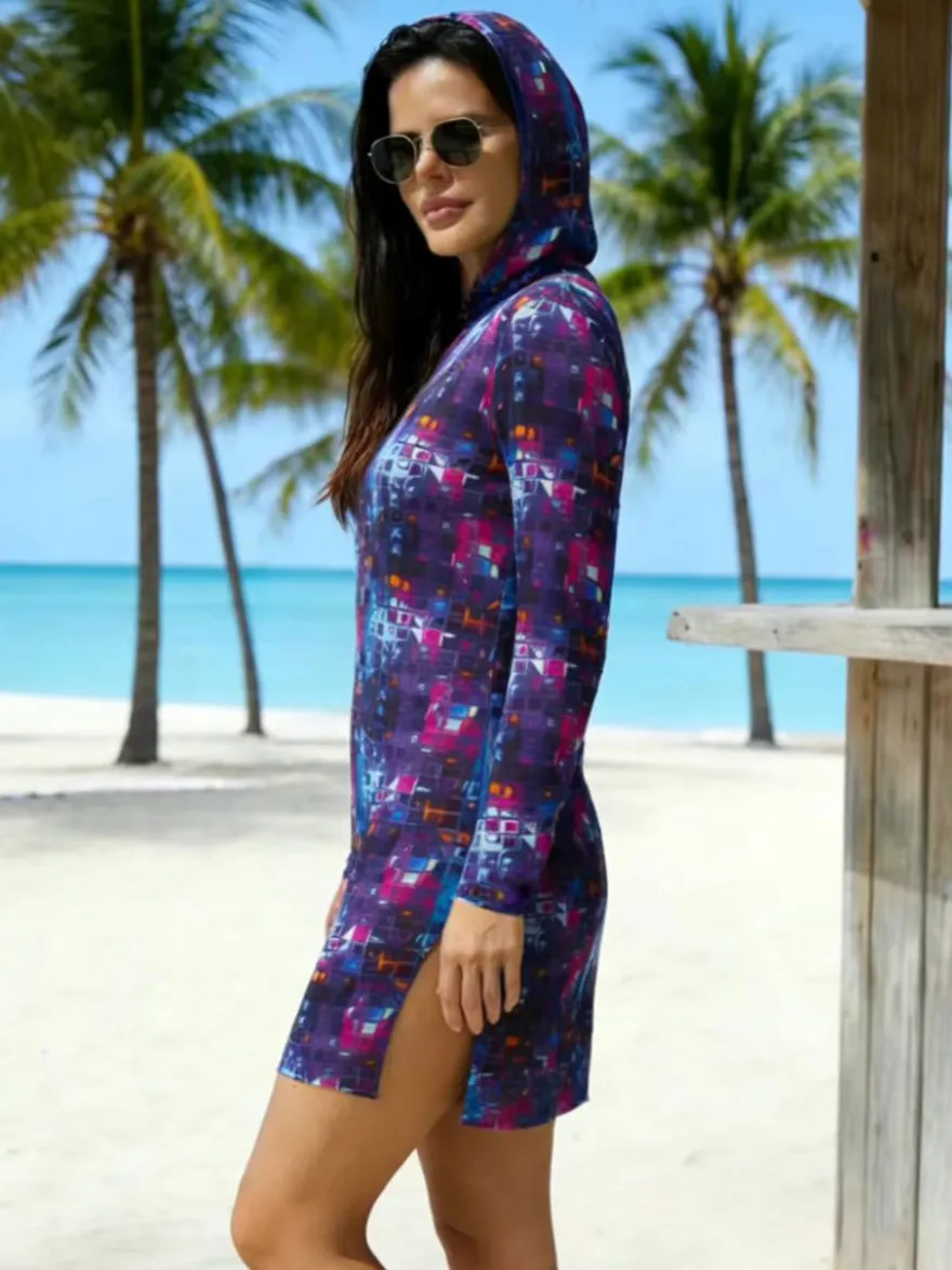Robe courte transparente à manches longues camouflage bleu maillot de bain d'été mini pour la plage