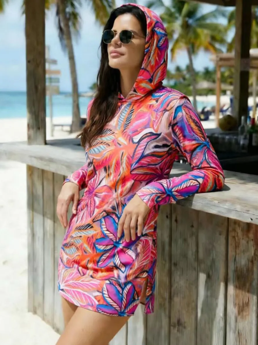 Robe courte transparente à manches longues camouflage bleu maillot de bain d'été mini pour la plage