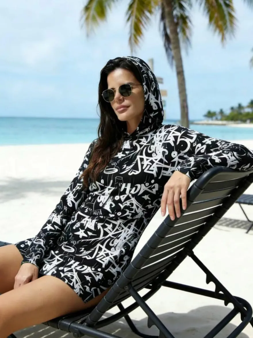 Robe courte transparente à manches longues camouflage bleu maillot de bain d'été mini pour la plage