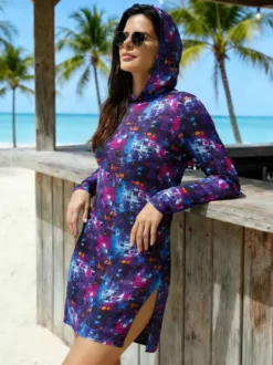 Robe courte transparente à manches longues camouflage bleu maillot de bain d'été mini pour la plage