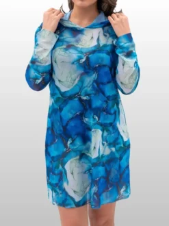 Robe courte transparente à manches longues camouflage bleu maillot de bain d'été mini pour la plage