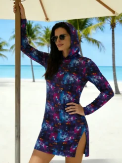 Robe courte transparente à manches longues camouflage bleu maillot de bain d'été mini pour la plage
