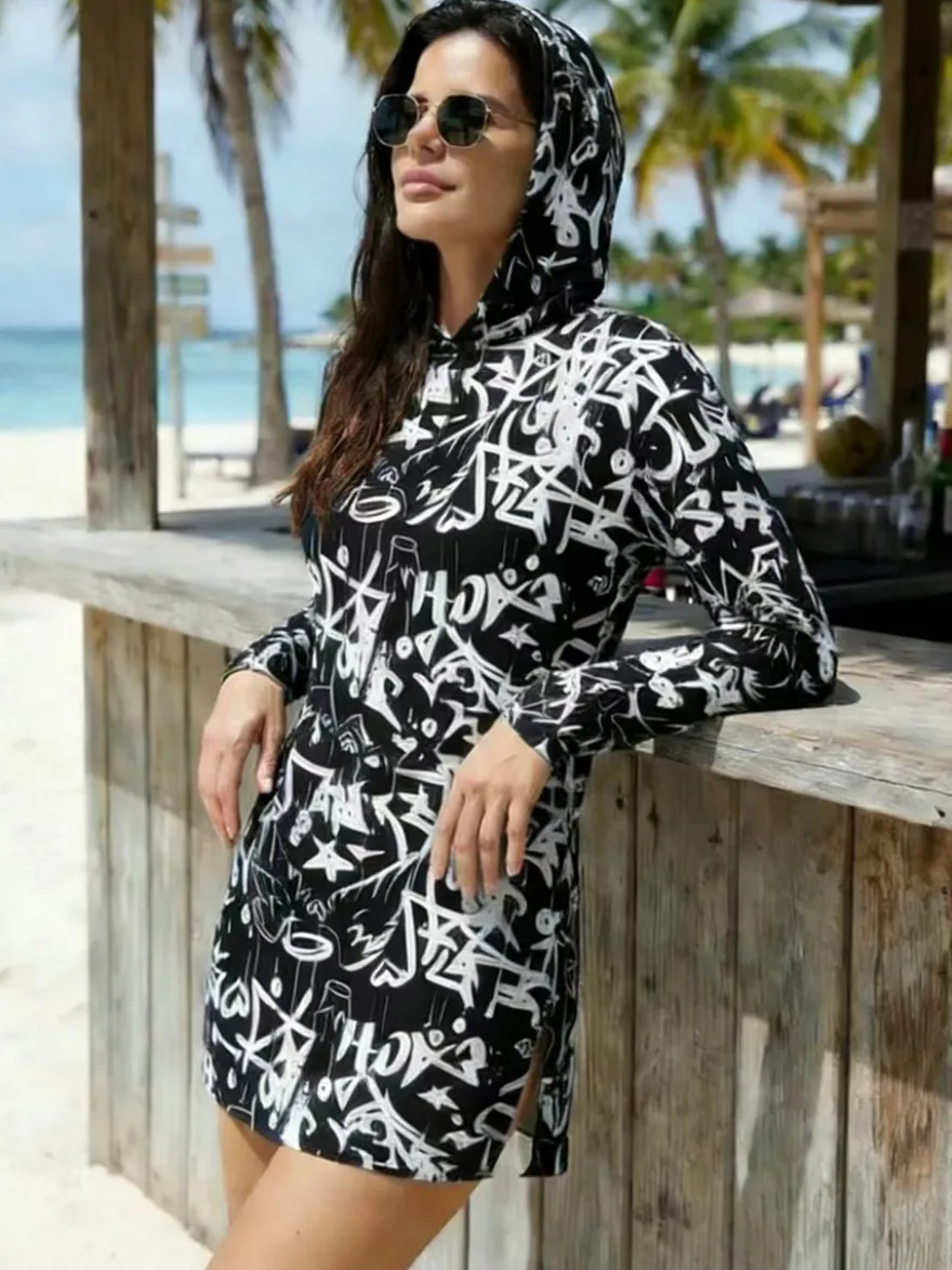 Robe courte transparente à manches longues camouflage bleu maillot de bain d'été mini pour la plage